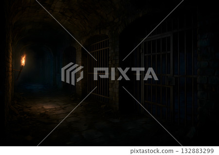Old Dungeon Corridor with Torchlight Old Dungeon Corridor with Torchlight 132883299