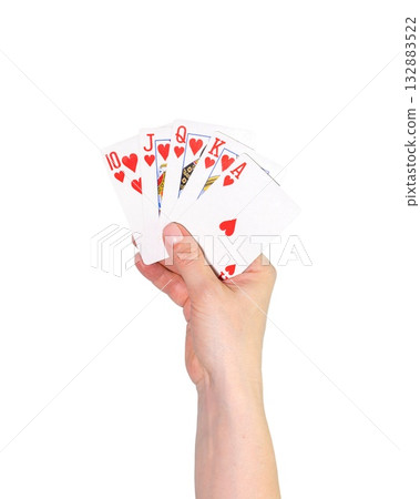 Isolated Royal Flush Hand With Hearts Suit Held Up on Transparent Background For Gambling Ads, Poker Promotions, Game Night Posters, Casino Marketing And Visuals Related To Luck, Risk, Winning Moments Isolated Royal Flush Hand With Hearts Suit Held Up on Transparent Background For Gambling Ads, Poker Promotions, Game Night Posters, Casino Marketing And Visuals Related To Luck, Risk, Winning Moments 132883522