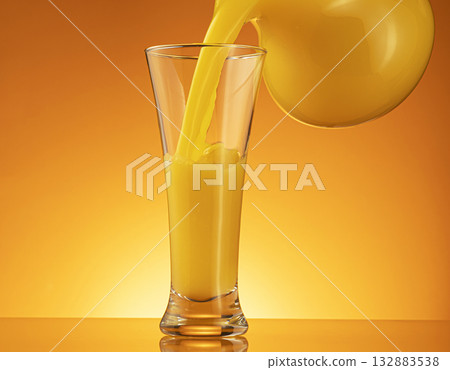 Orange juice pouring into glass with splash and copy space Orange juice pouring into glass with splash and copy space 132883538
