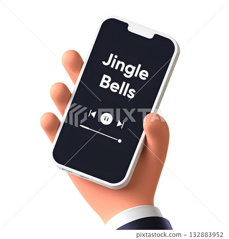 3d hand holding smartphone playing the jingle bells song, perfect for festive tech concepts, holiday social media posts, christmas digital promotions 132883952