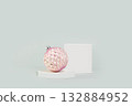 Pink Christmas Ornament On White Podium Scene With Pastel Backdrop. Holiday Display For Presentation, Seasonal Product Promotion, Festive Packaging Mockups, And Elegant Winter Branding Concepts 132884952