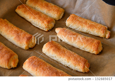 Homemade cookies in a roll on parchment paper 132885017