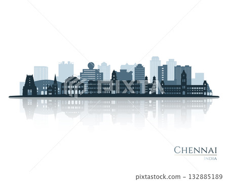 Chennai skyline silhouette with reflection. Chennai skyline silhouette with reflection. 132885189