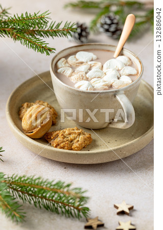 cup of hot chocolate and cookies 132886042