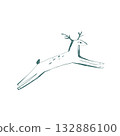 Minimalist jumping deer in simple hand drawn style with clean lines and calm forest mood for seasonal designs 132886100