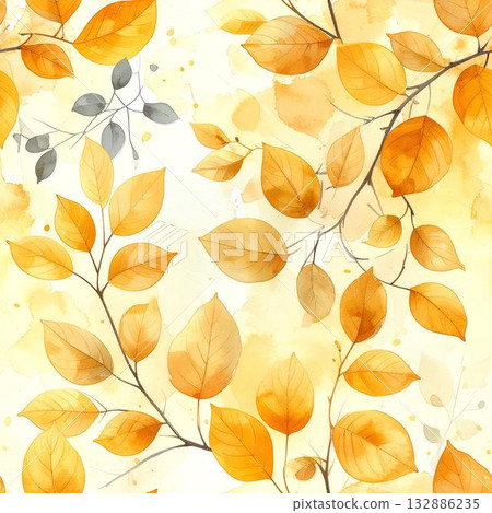 Background material_Watercolor style leaf illustration (yellow) 132886235