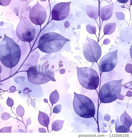 Background material_Watercolor style leaf illustration (purple) Background material_Watercolor style leaf illustration (purple) 132886288