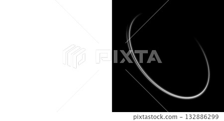 透明和黑色背景上的白色發光弧形環 132886299