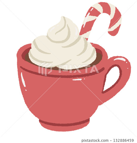 Cozy red mug of hot chocolate with whipped cream and candy cane hand drawn festive drink clipart for winter cafe Christmas and cozy bookshop designs Cozy red mug of hot chocolate with whipped cream and candy cane hand drawn festive drink clipart for winter cafe Christmas and cozy bookshop designs 132886459