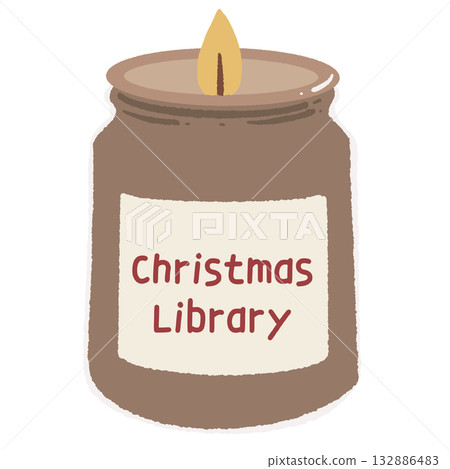 Cozy Christmas candle jar illustration labeled Christmas Library hand drawn festive clipart for book lovers holiday decor and winter stationery designs Cozy Christmas candle jar illustration labeled Christmas Library hand drawn festive clipart for book lovers holiday decor and winter stationery designs 132886483