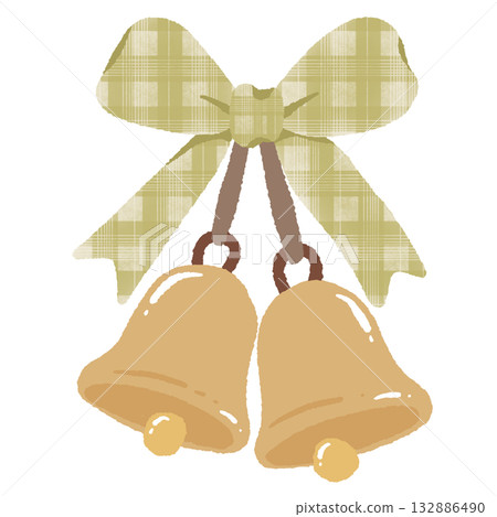 Hand drawn cozy Christmas bells illustration with green plaid ribbon vintage festive clipart for holiday cards decorations wrapping paper and craft designs Hand drawn cozy Christmas bells illustration with green plaid ribbon vintage festive clipart for holiday cards decorations wrapping paper and craft designs 132886490