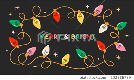 Christmas background with colorful Christmas lights. Happy New Year and Merry Christmas card, banner 132886789