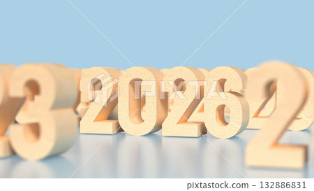 The Wood number 2026 for New year or holiday concept 3d Rendering. 132886831