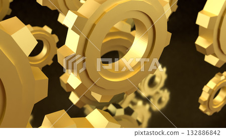The Gold gear for engine or industrial concept 3d Rendering. The Gold gear for engine or industrial concept 3d Rendering. 132886842
