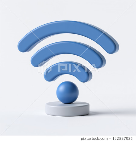 Blue wifi symbol on a white platform and background. Blue wifi symbol on a white platform and background. 132887025