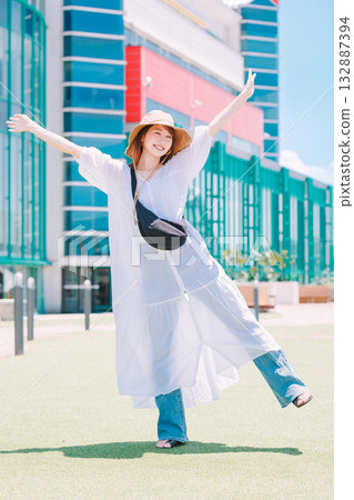 Smiling woman participating in an event 132887394