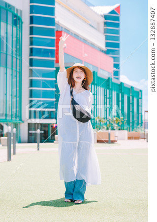 Smiling woman participating in an event 132887407