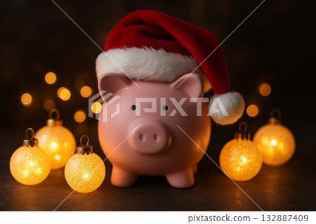 Piggy Bank in Santa Hat 132887409
