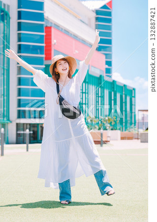 Smiling woman participating in an event 132887421