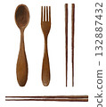 Wooden cutlery set (spoon, fork, chopsticks) 132887432