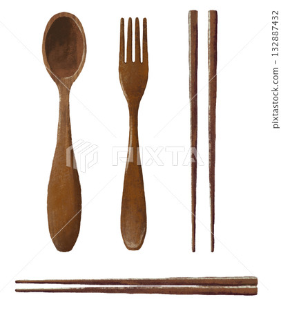Wooden cutlery set (spoon, fork, chopsticks) Wooden cutlery set (spoon, fork, chopsticks) 132887432