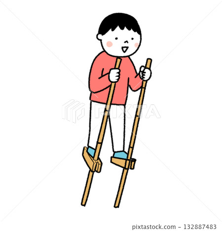 Boy playing on stilts 132887483