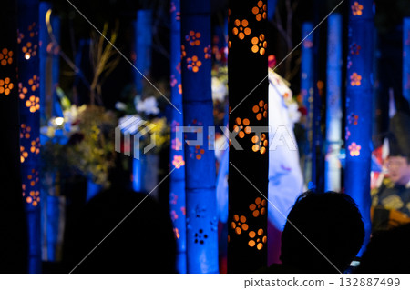 Illuminated bamboo lanterns at night Illuminated bamboo lanterns at night 132887499