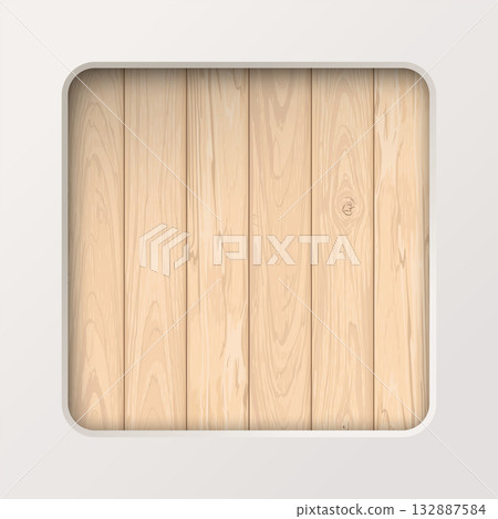Light cream background with rounded square frame paper cut style have whitewashed cut timber panels at the back graphic illustration have blank space. 132887584