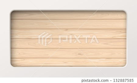 Light cream background with rounded rectangle frame paper cut style have whitewashed cut timber panels at the back graphic illustration have blank space. 132887585