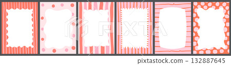 Cute red and pink wavy whimsical frames with dots and stripes for Valentine's Day and Christmas invitations and backgrounds Cute red and pink wavy whimsical frames with dots and stripes for Valentine's Day and Christmas invitations and backgrounds 132887645