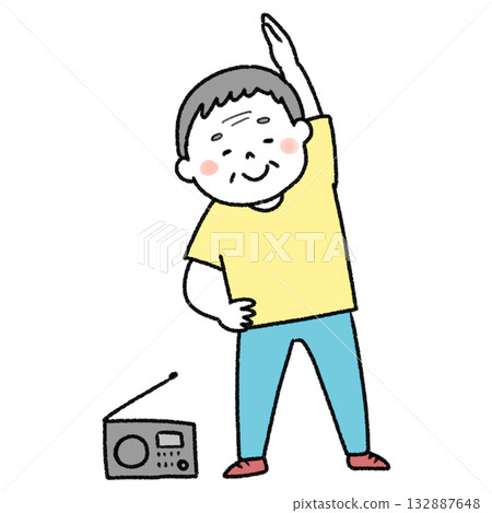 一名男子進行無線電體操的插圖 一名男子進行無線電體操的插圖 132887648
