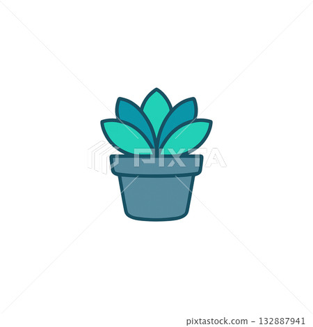 Succulent plant pot color icon, simple and stylish interior material, no background, illustration, document creation 132887941