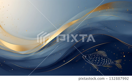 動感十足的日式設計，展現了洶湧的波濤、錦鯉和皎潔的月光之夜。 132887992