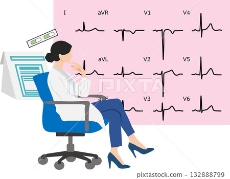 Graphic illustration of interpreting an electrocardiogram 132888799