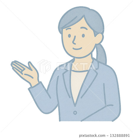 一幅水彩風格的女性導遊插圖，描繪了一位擺出導遊姿勢的女性，以及一位正在講解的女性商務人士。 132888891