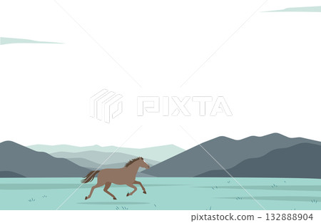 Background frame of a horse galloping through the grassland 132888904