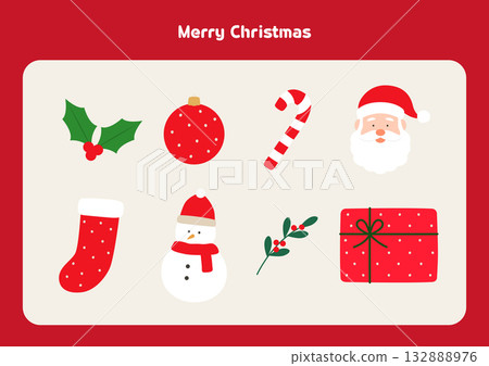 Collection of cute Christmas objects. 132888976