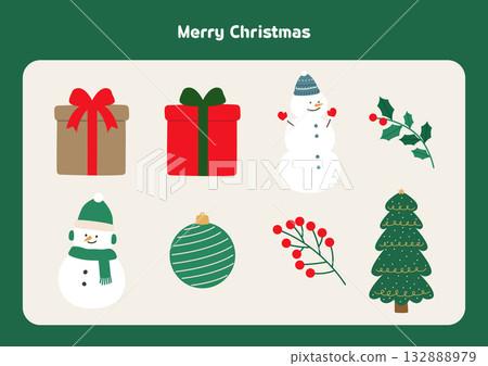 Collection of cute Christmas objects. 132888979
