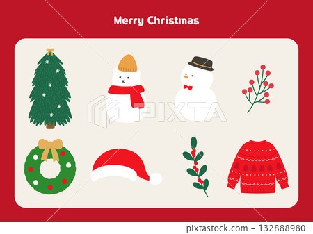 Collection of cute Christmas objects. Collection of cute Christmas objects. 132888980