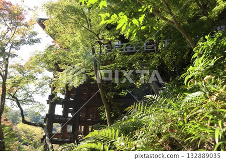 京都清水寺的秋葉開始飄落 132889035