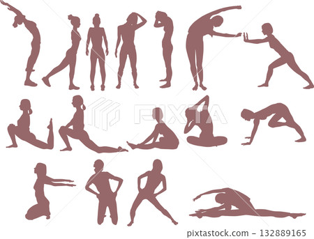 節食女性的插圖(伸展和肌肉訓練) 節食女性的插圖(伸展和肌肉訓練) 132889165