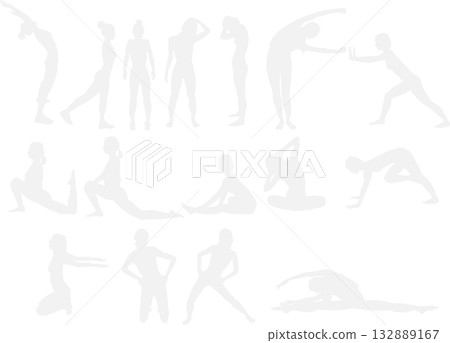 Illustration of a woman on a diet (stretching and muscle training) Illustration of a woman on a diet (stretching and muscle training) 132889167