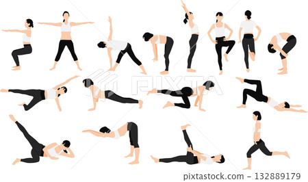 Illustration of a woman on a diet (stretching and muscle training) 132889179