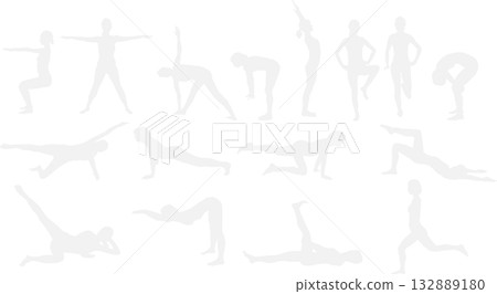 Illustration of a woman on a diet (stretching and muscle training) Illustration of a woman on a diet (stretching and muscle training) 132889180