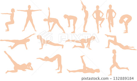 Illustration of a woman on a diet (stretching and muscle training) Illustration of a woman on a diet (stretching and muscle training) 132889184