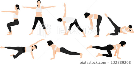 Illustration of a woman on a diet (stretching and muscle training) 132889208