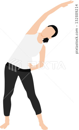 Illustration of a woman on a diet (stretching and muscle training) 132889214