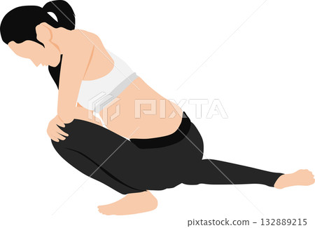 Illustration of a woman on a diet (stretching and muscle training) Illustration of a woman on a diet (stretching and muscle training) 132889215