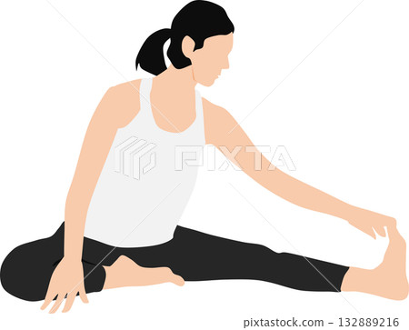 Illustration of a woman on a diet (stretching and muscle training) Illustration of a woman on a diet (stretching and muscle training) 132889216