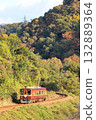 Watarase Keikoku Railway "Train running through the curves of the mountains in late autumn" 132889364